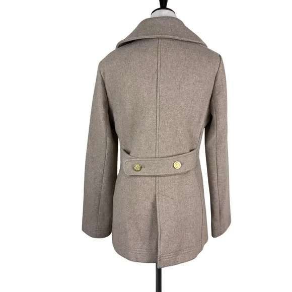 J. Crew Stadium Cloth Beige Pea Coat with Gold Buttons - Picture 4 of 11